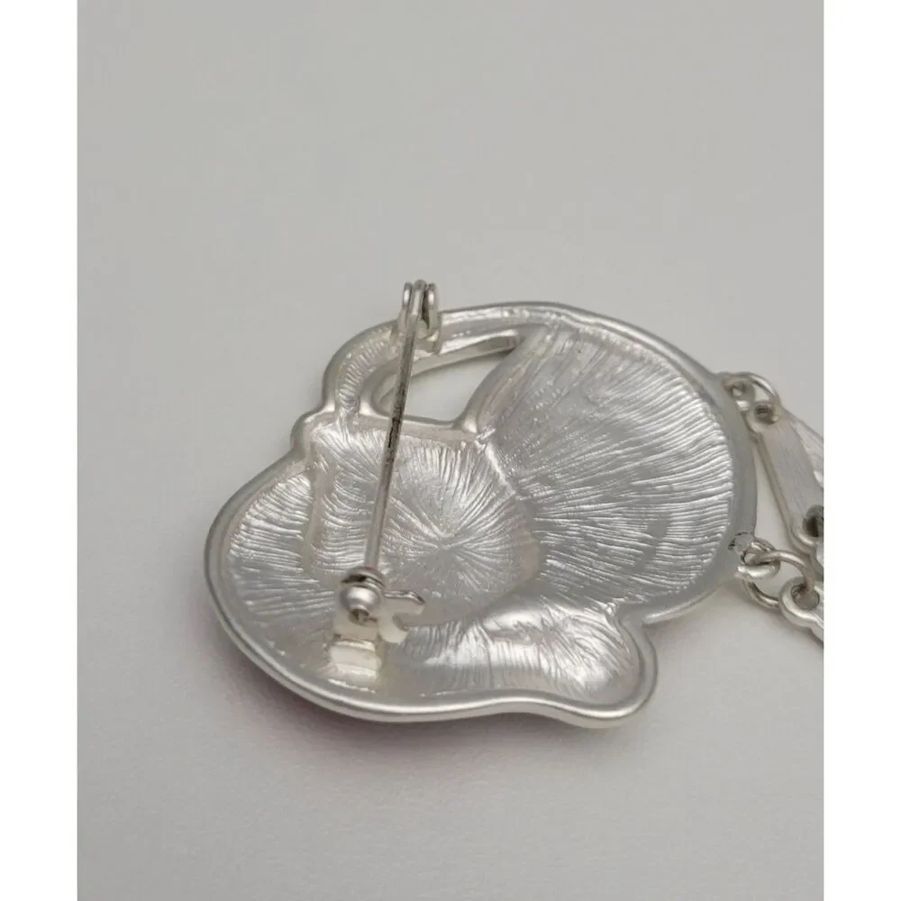 Kmart Holiday Editions Silver Tone Tabby Cat Holiday Pin Santa Hat Dangling Legs